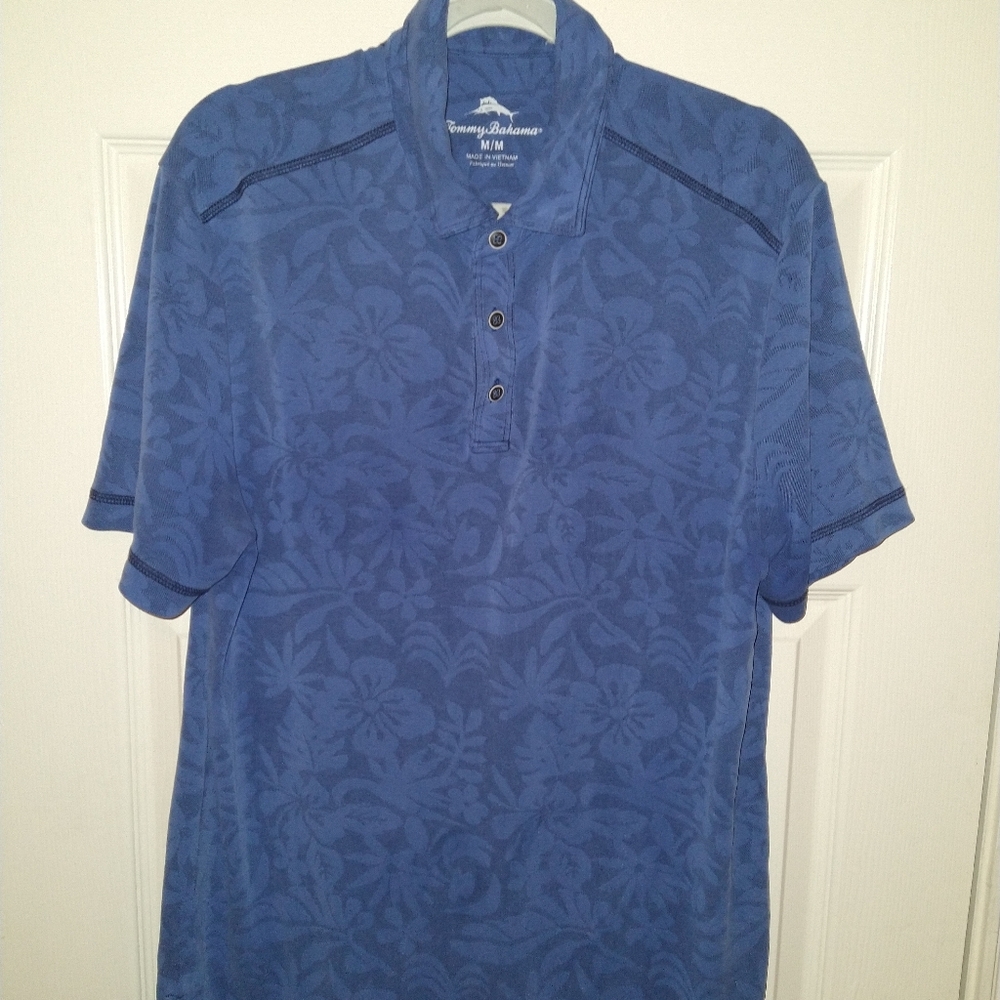 Tommy Bahama Blue Floral Jacquard Polo Shirt Men's sz Medium. - Picture 1 of 5
